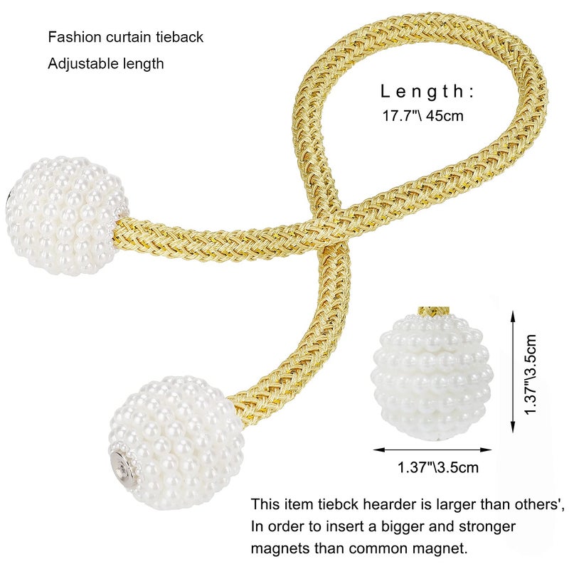 PINOWU [2 Pack] Magnetic Curtain Tiebacks for Window DÃ©cor - Pinowu Weave Rope Clips Drapery Pearl Holdbacks for Home Kitchen Office Window Sheer Blackout (Gold)â€¦ - Image 3